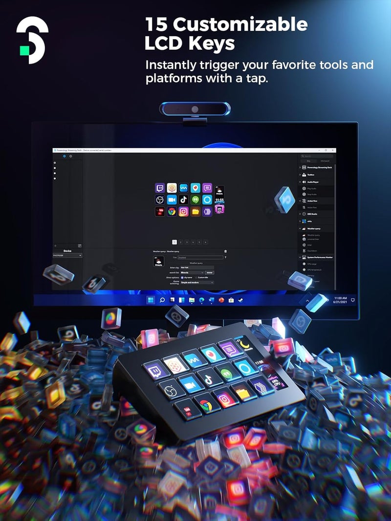 SOOMFON Stream Controller Stream Control Deck with 15 LCD Macro Keys Customizable to Trigger Actions in OBS Twitch YouTube Compatible with PC & Mac for Content Creators Streaming Gaming - Image 2